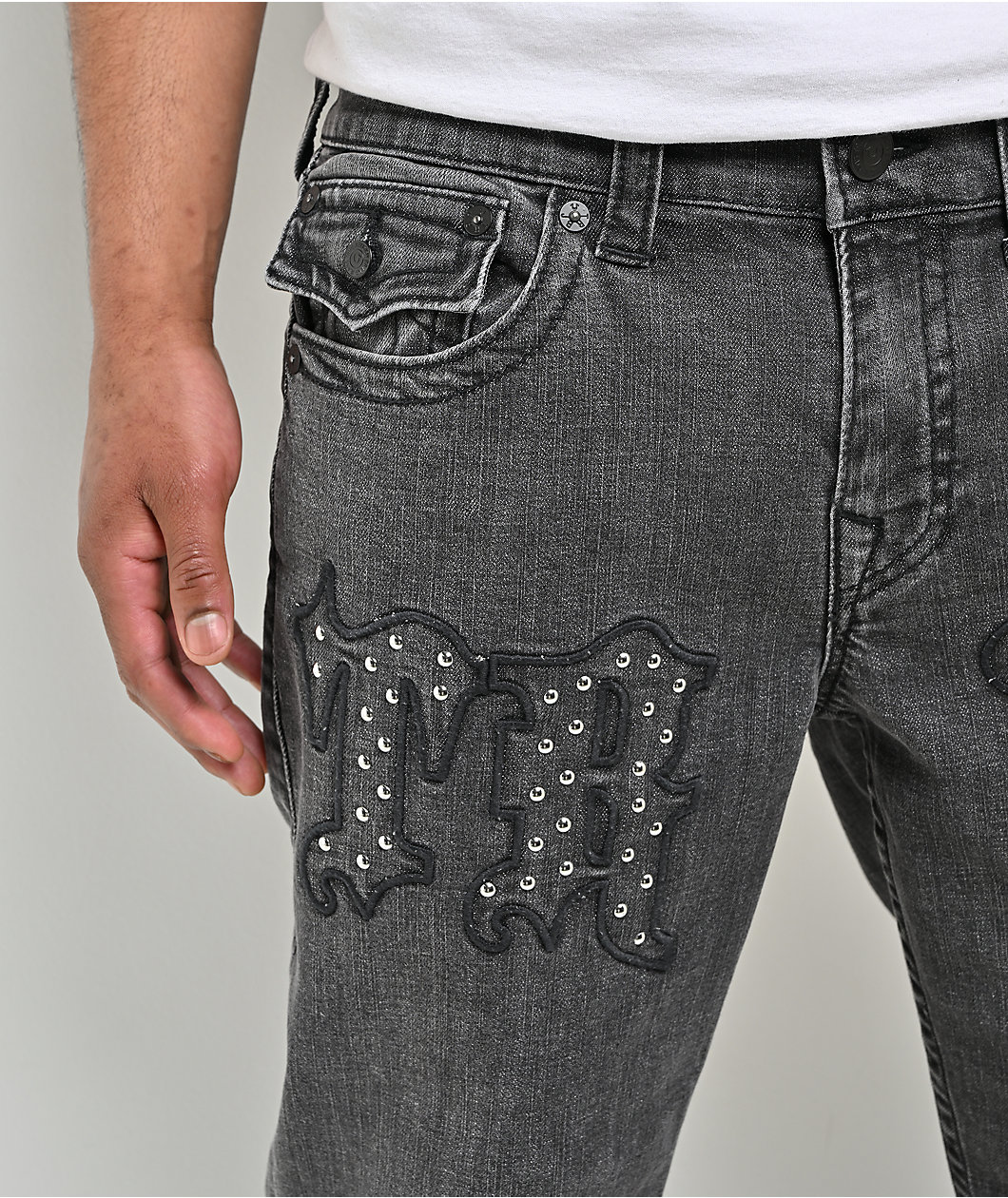 True Religion Ricky Flap Driftwood Dark Grey Wash Straight Leg Jeans