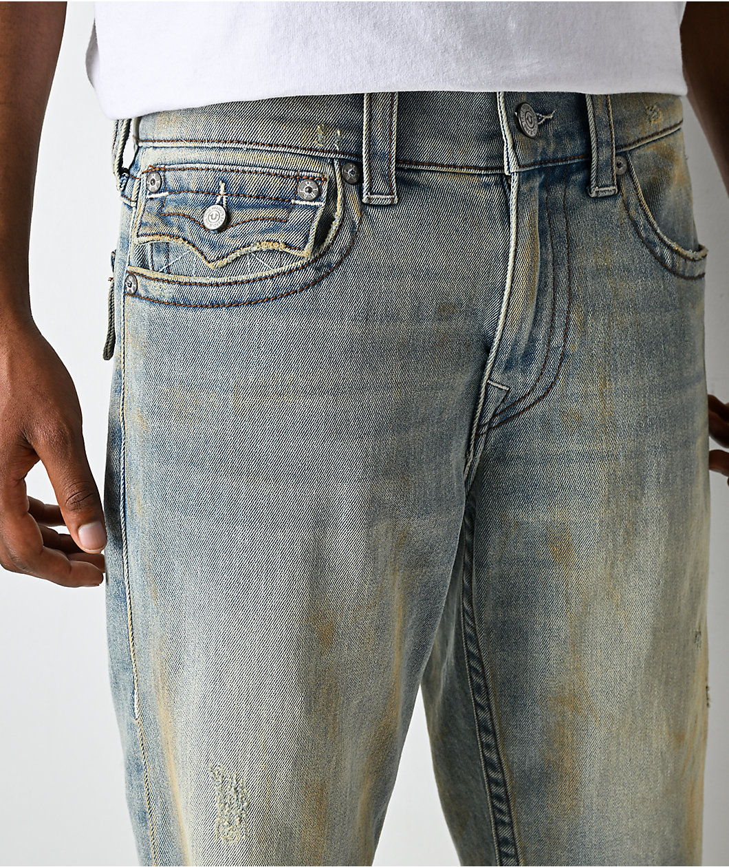 True Religion Ricky Frayed Flap Rocky Point Blue Wash Denim Shorts