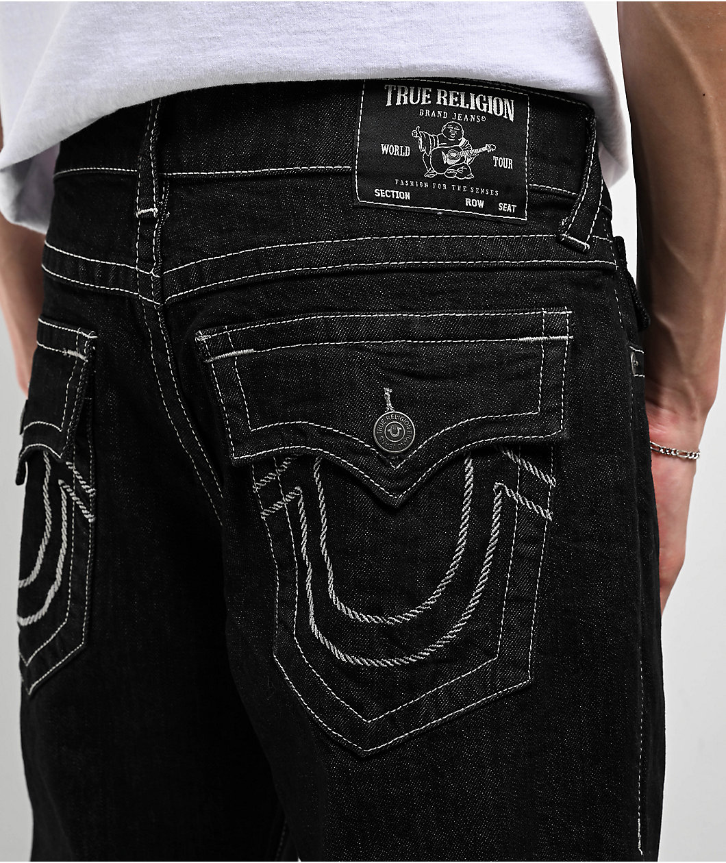 True Religion Ricky Rope Stitch Body Rinse Black Straight Leg Jeans