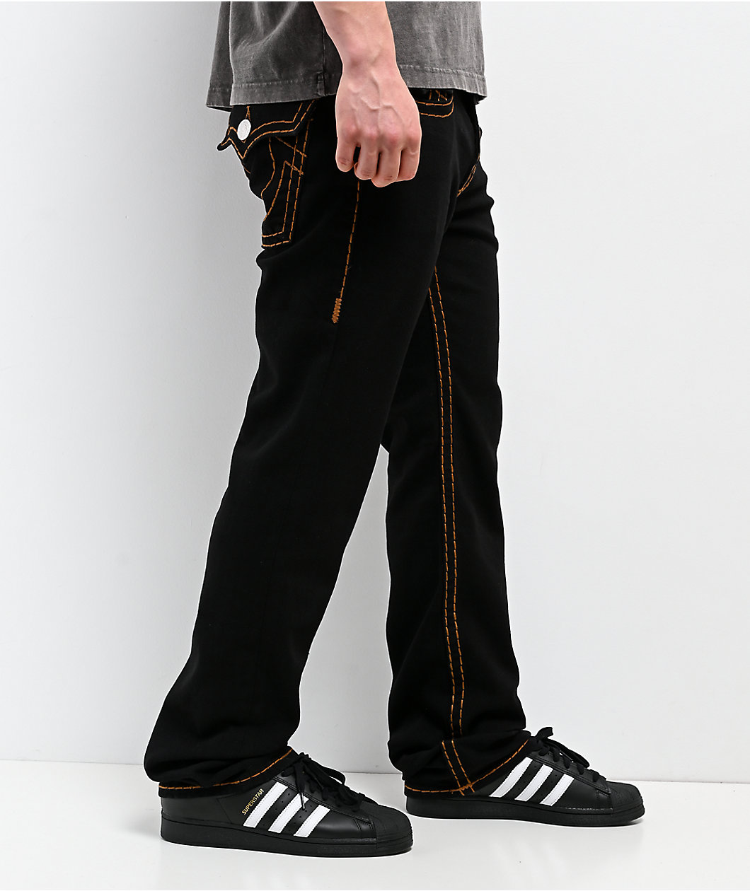 True Religion Ricky Super T Flap Black Wash Straight Leg Jeans