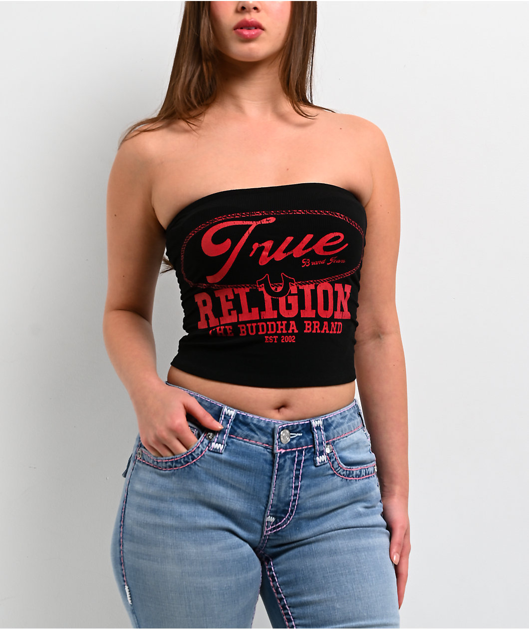 True Religion Ruched Black Tube Top