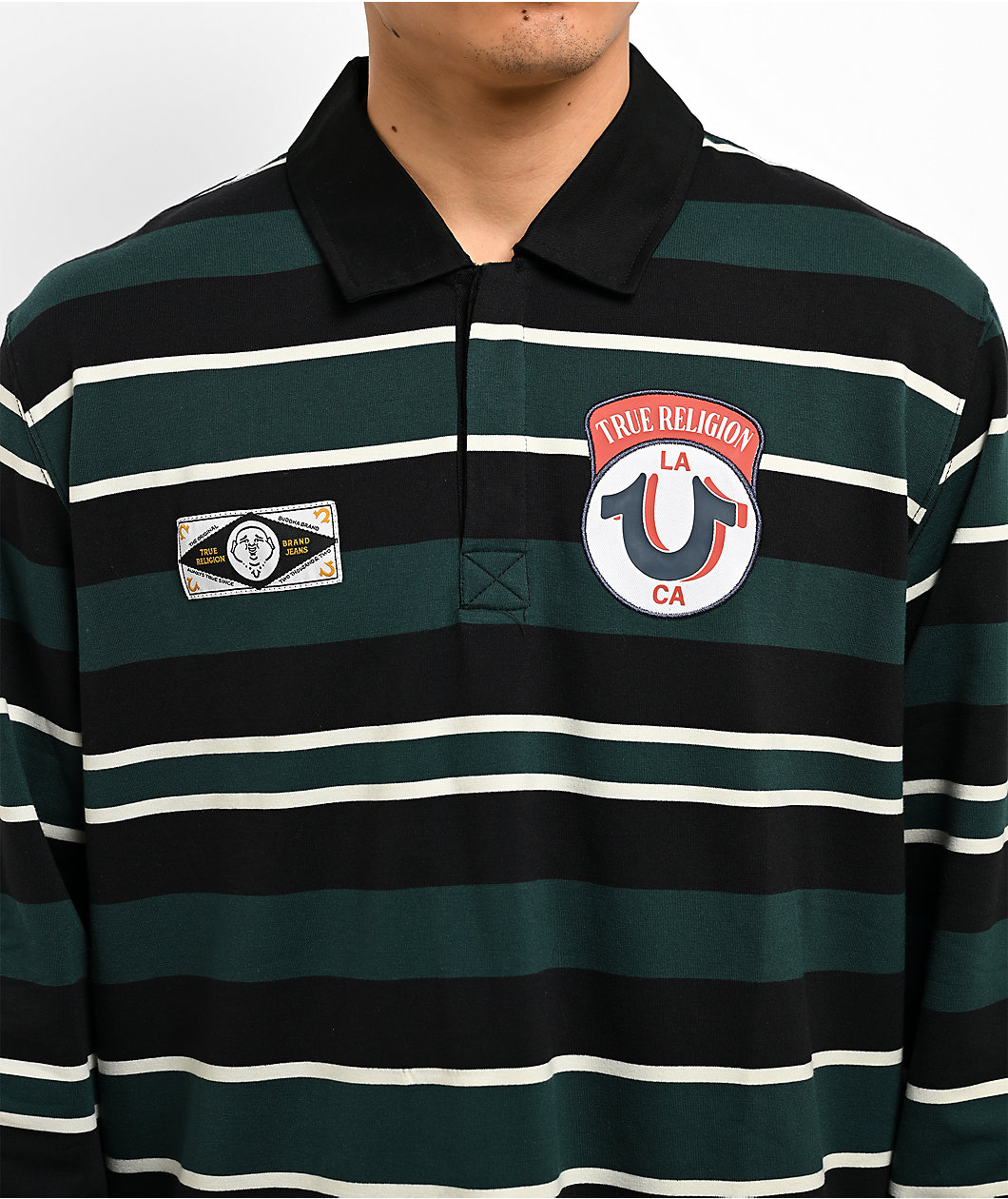True Religion Rugby Green Long Sleeve Polo T-Shirt