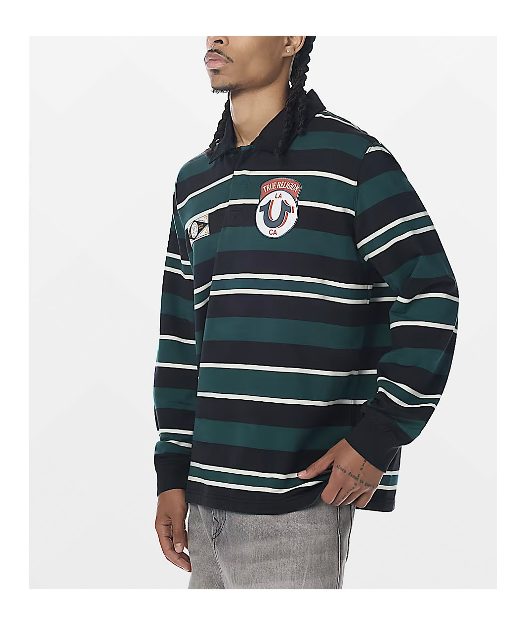 True Religion Rugby Green Long Sleeve Polo T-Shirt
