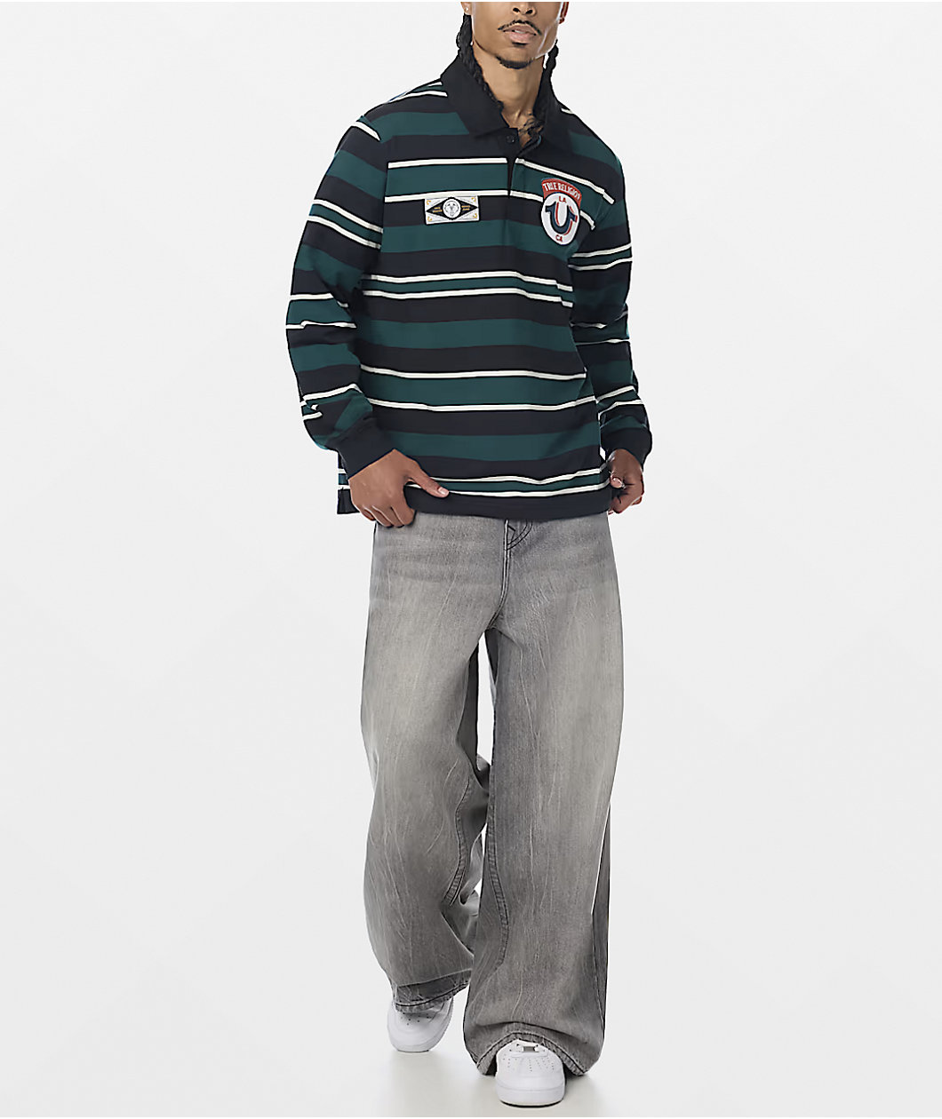 True Religion Rugby Green Long Sleeve Polo T-Shirt
