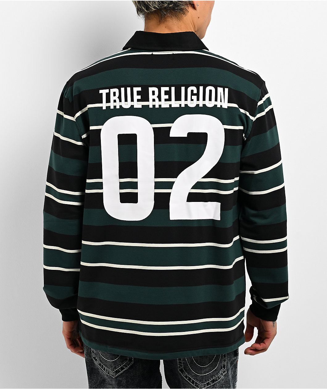 True Religion Rugby Green Long Sleeve Polo T-Shirt