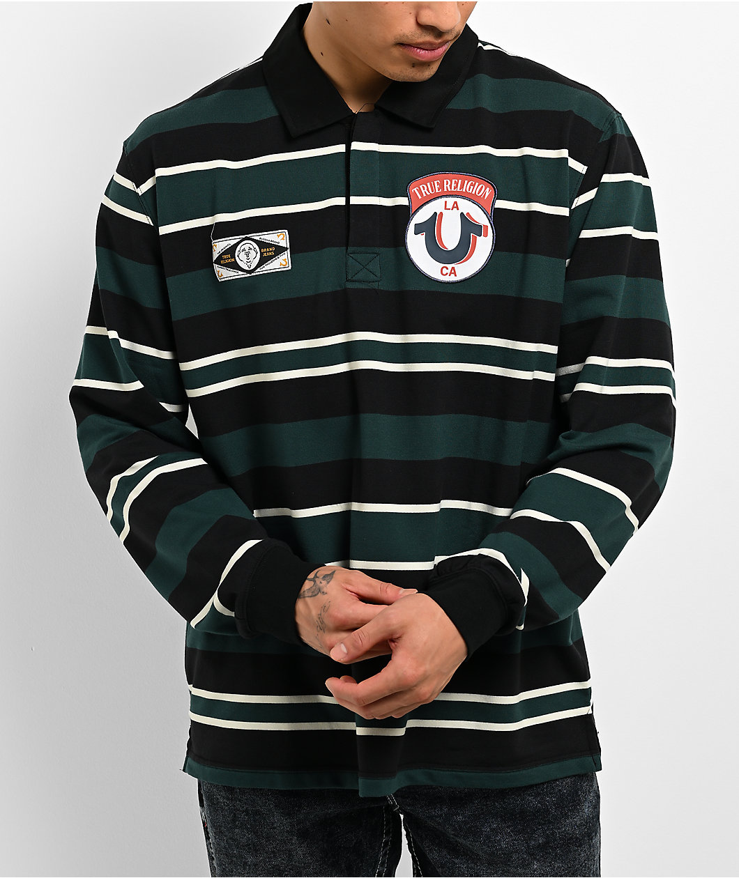 True Religion Rugby Green Long Sleeve Polo T-Shirt