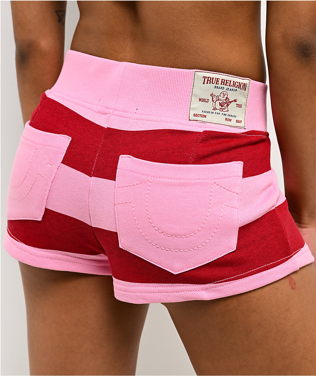 True Religion Rugby Sporty Pink Stripe Sweat Shorts
