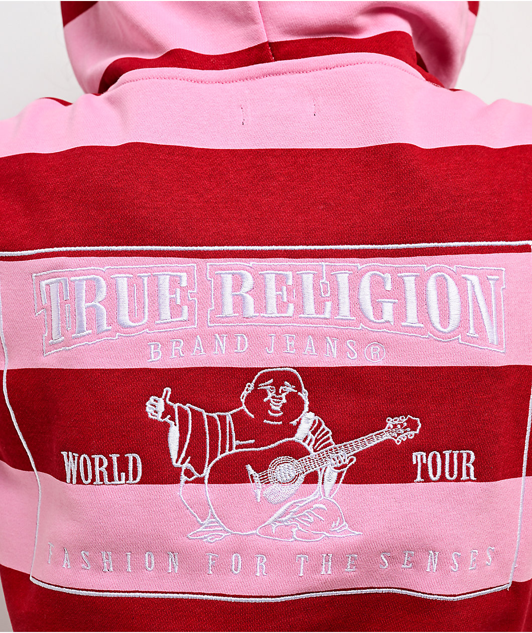 True Religion Rugby Sporty V Notch Pink Stripe Hoodie