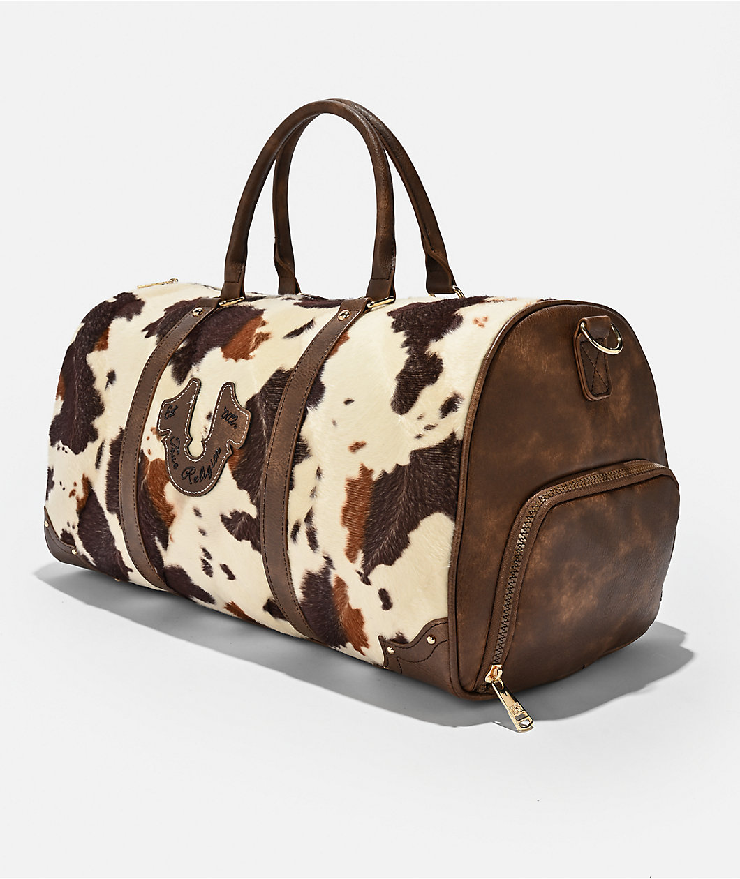 True Religion Scurlock Brown Cow Print Duffel Bag