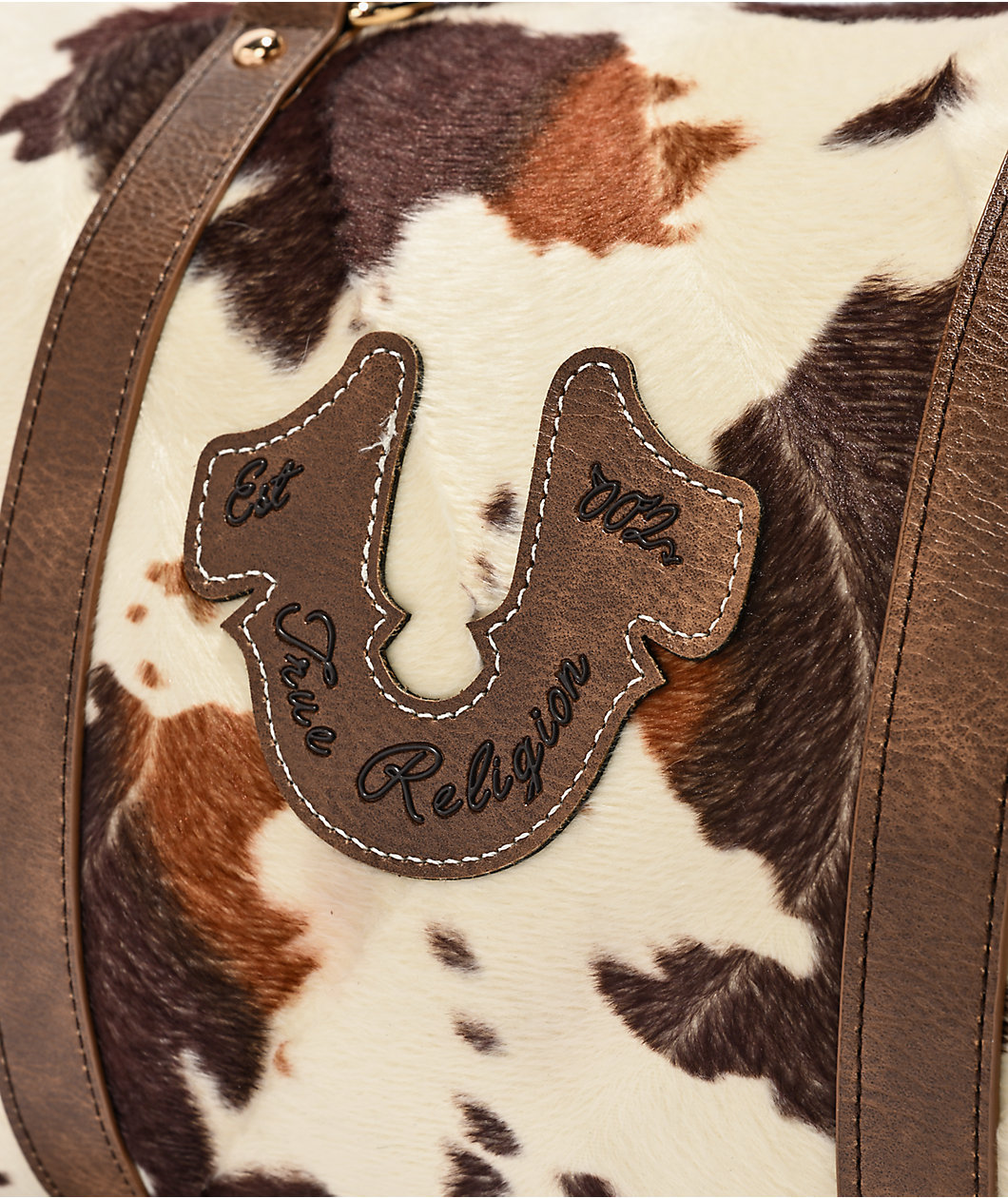 True Religion Scurlock Brown Cow Print Duffel Bag