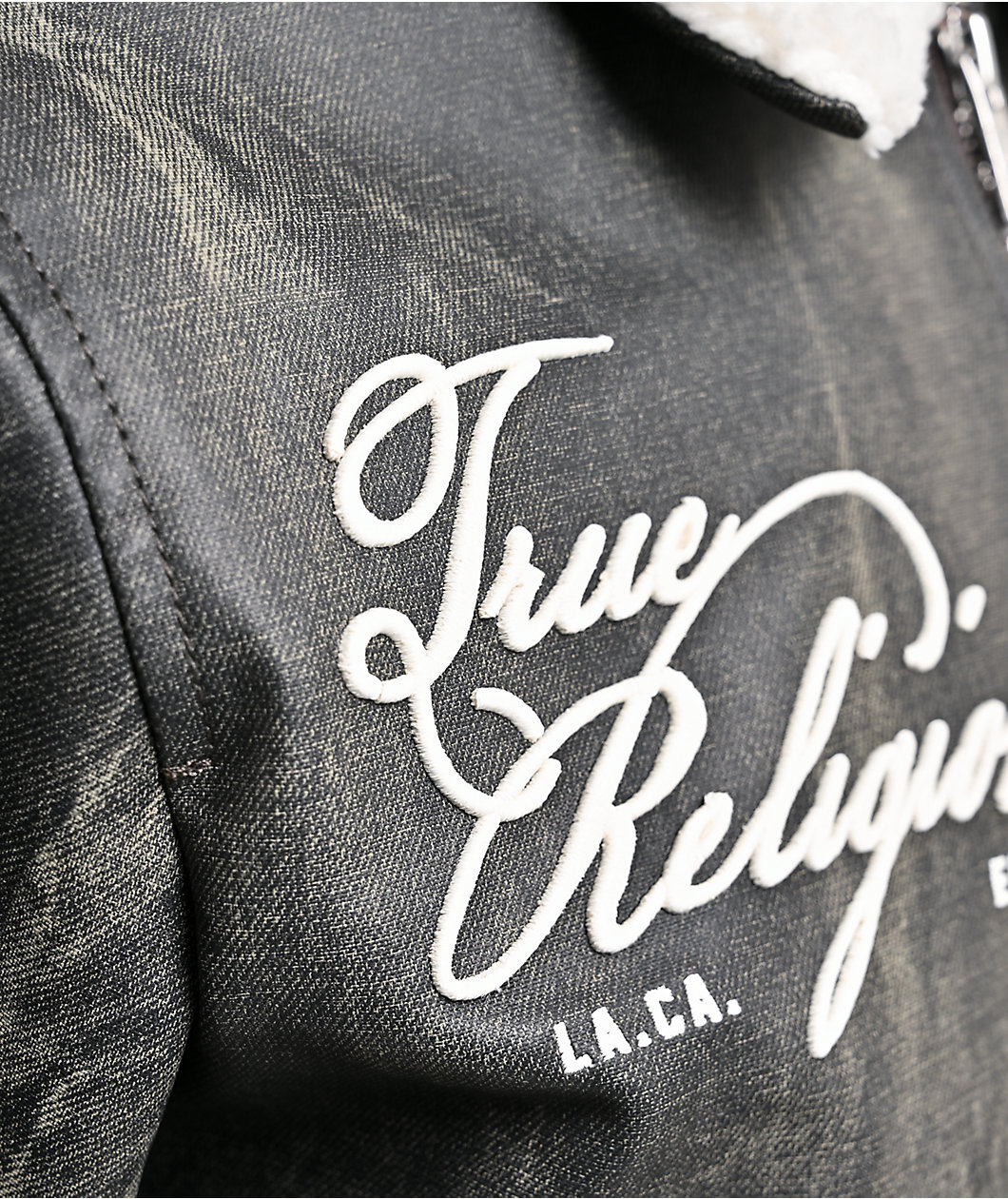 True Religion Sherpa Collared Washed Brown Crop Aviator Jacket