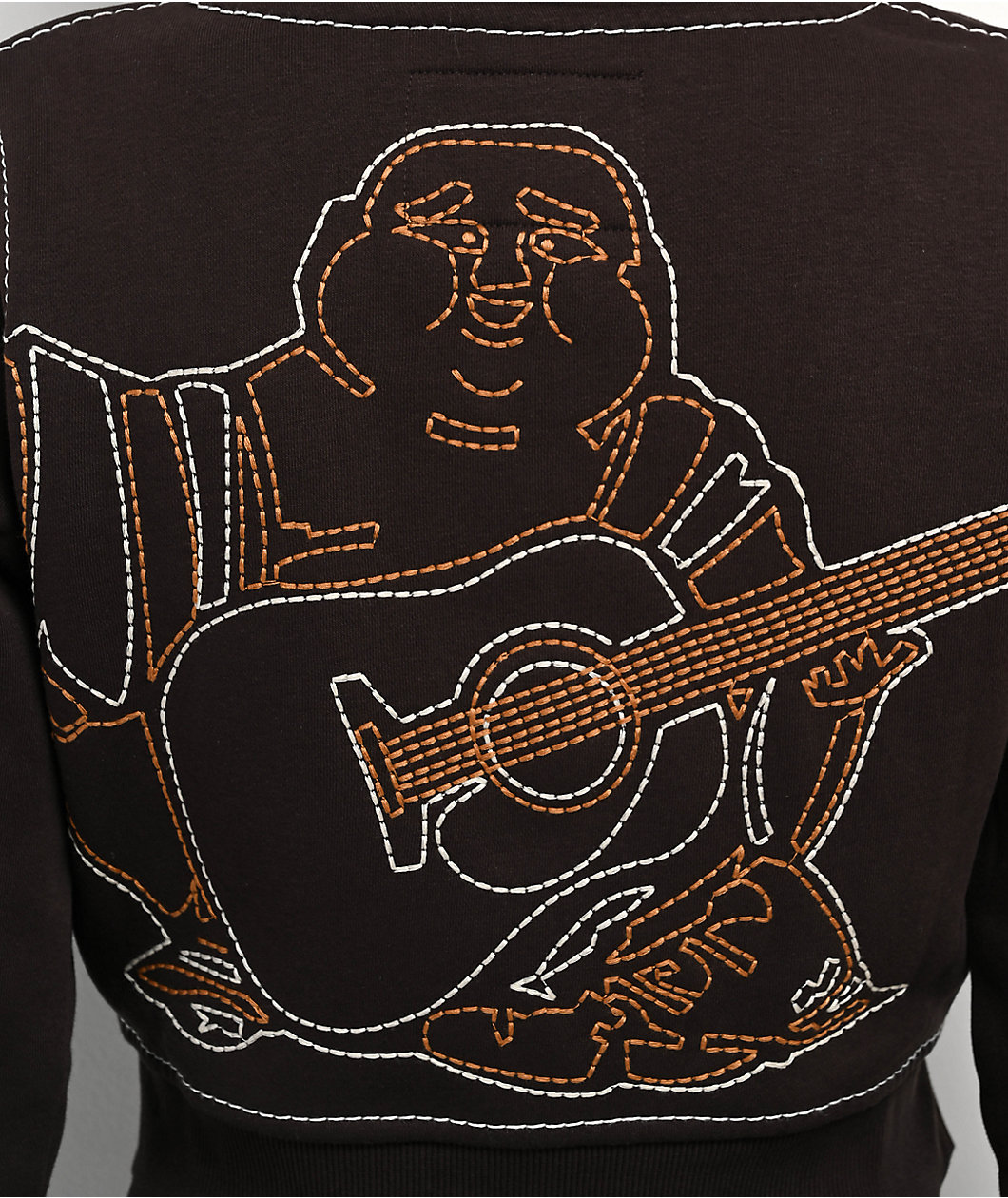 True Religion Shrunken Big T Brown Crop Zip Hoodie