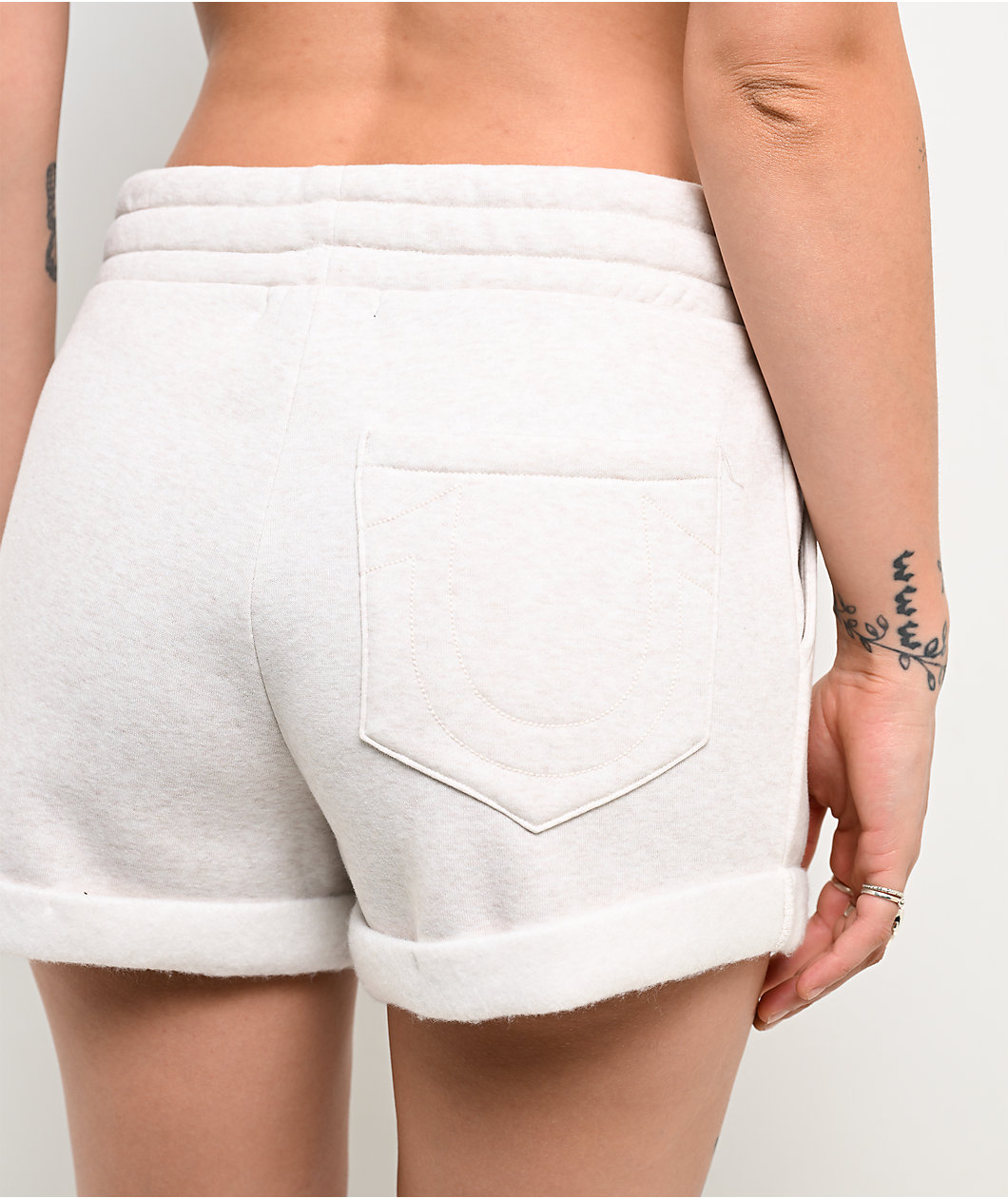 True Religion Sporty Patch Heather Oatmeal Sweat Shorts