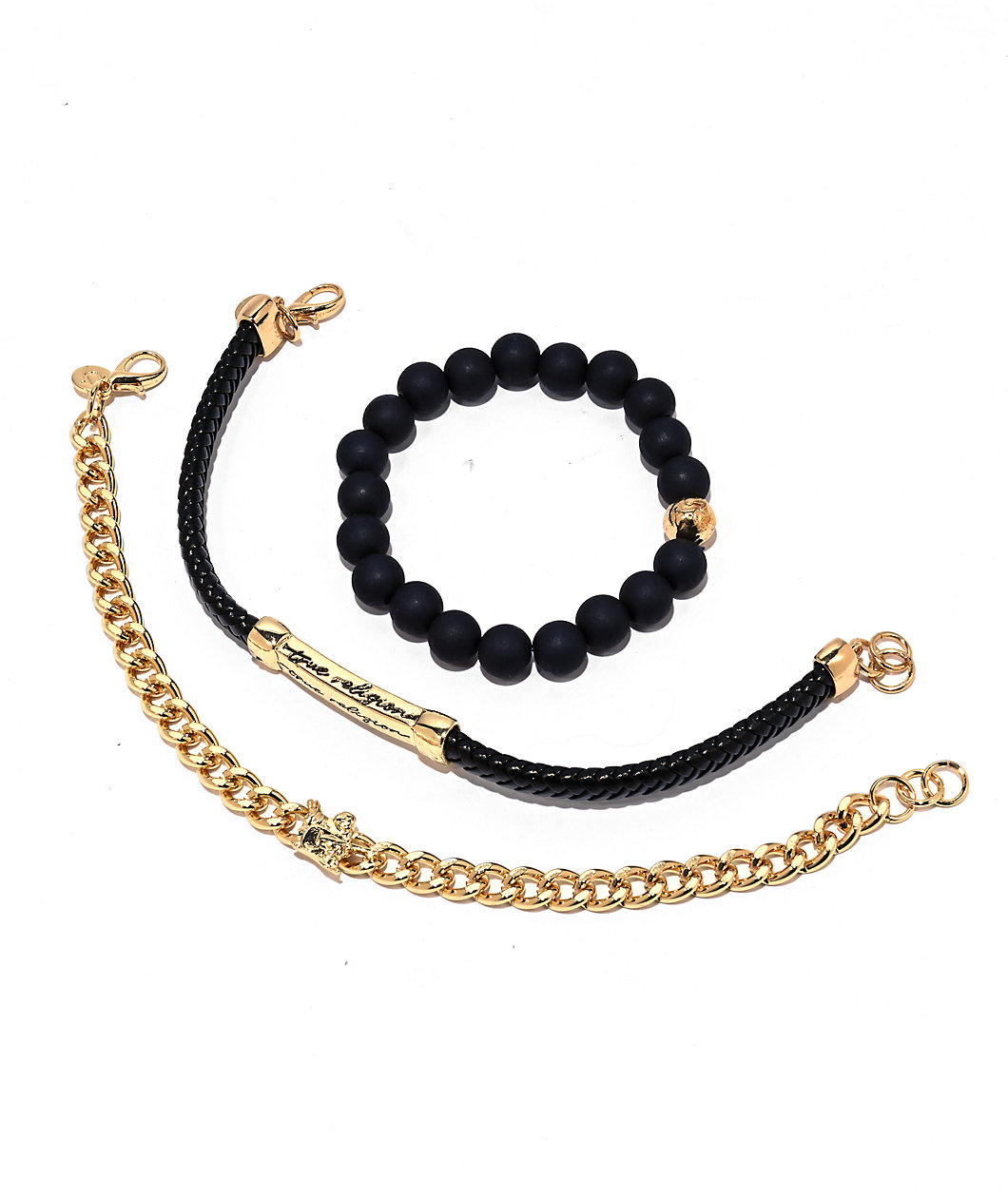 True Religion Square Black & Gold Watch & Bracelet Set