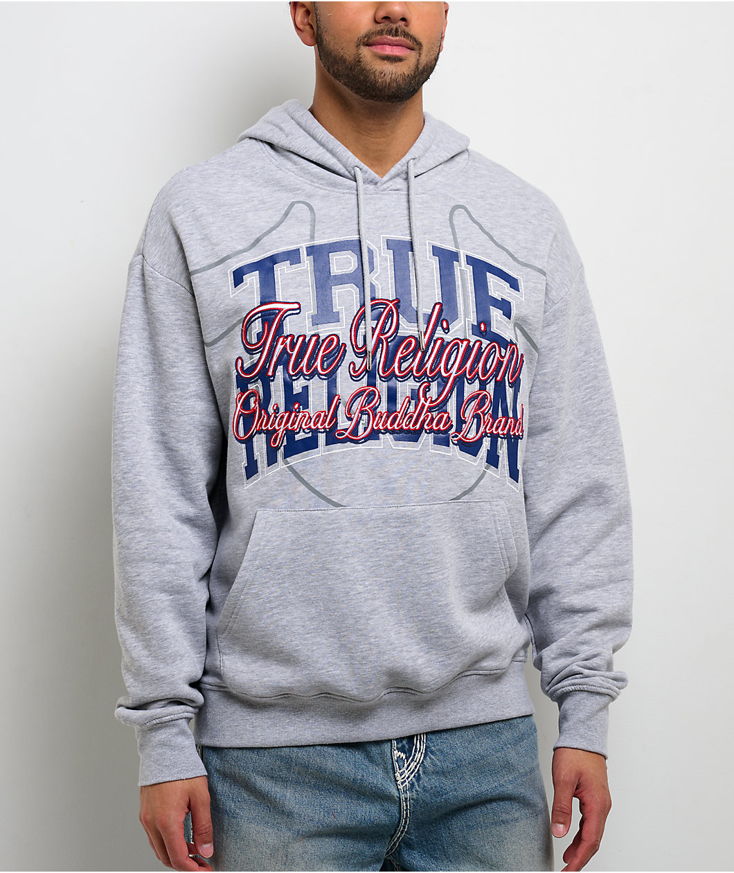 True Religion Stacked Box Script Grey Hoodie