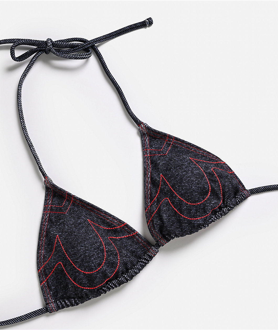 True Religion Stitching Logo Blue Triangle Bikini Top