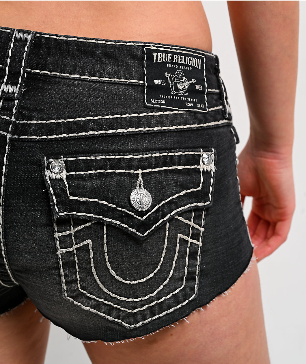 True Religion Super T Flap Black Wash Spicy Shorts