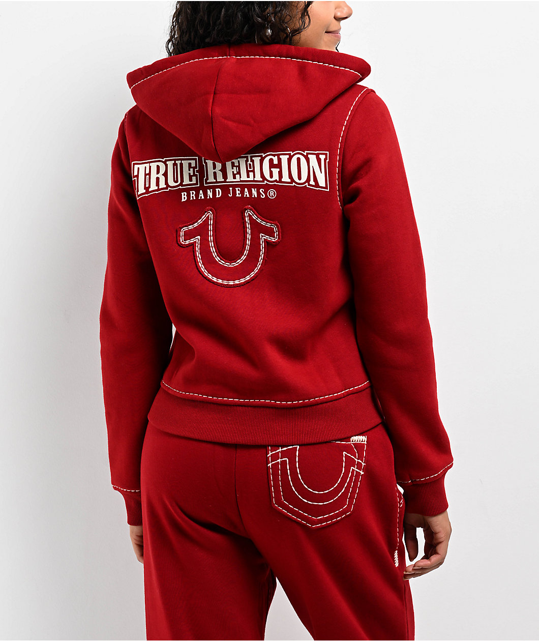 True Religion Super T Fleece Ruby Red Crop Zip Hoodie