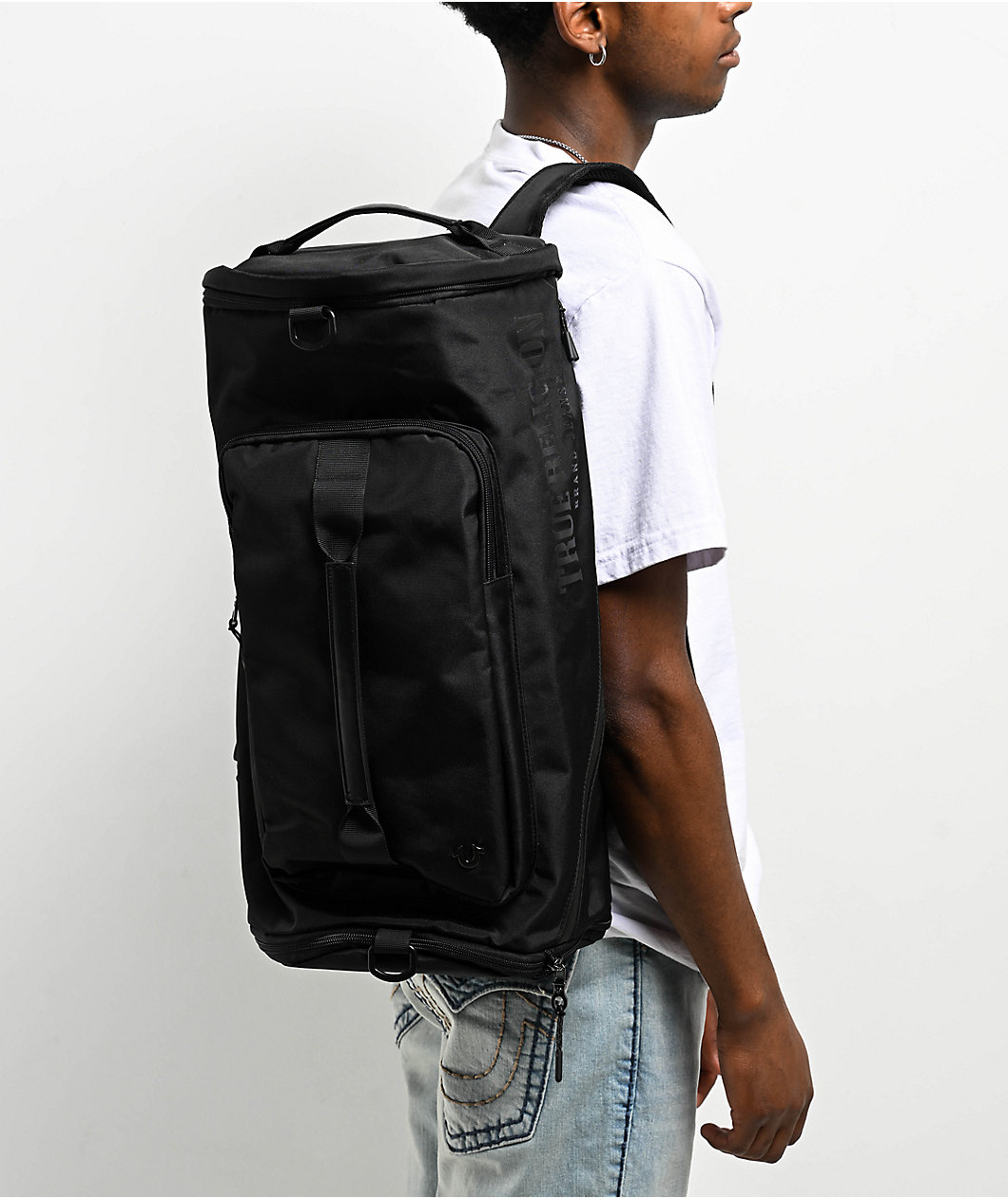 True Religion Switch Black Duffel Backpack