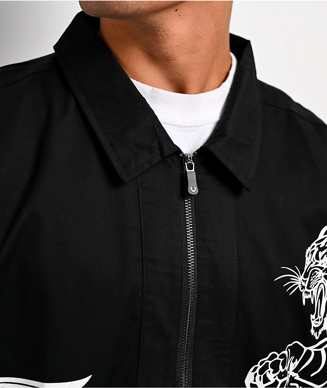 True Religion Tiger Black Half Zip Work Shirt