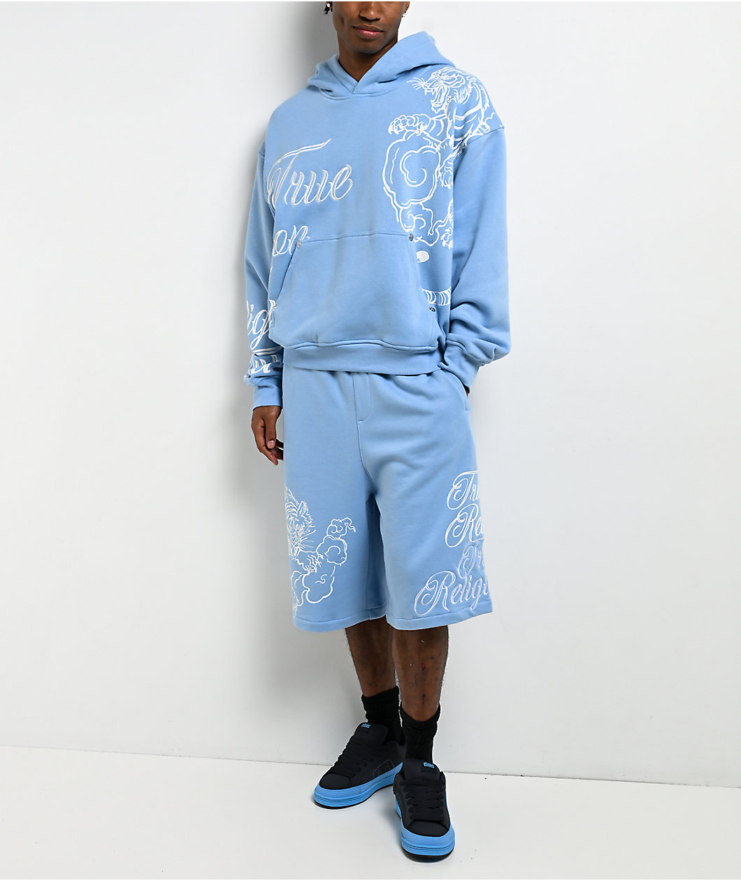 True Religion Tiger Script Blue Hoodie
