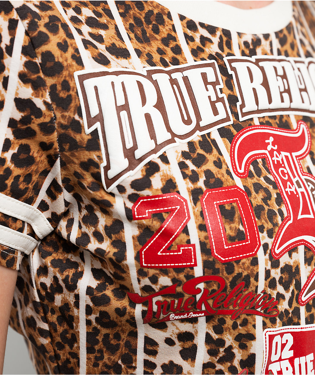 True Religion True Sport Stripe Leopard Print Crop T-Shirt