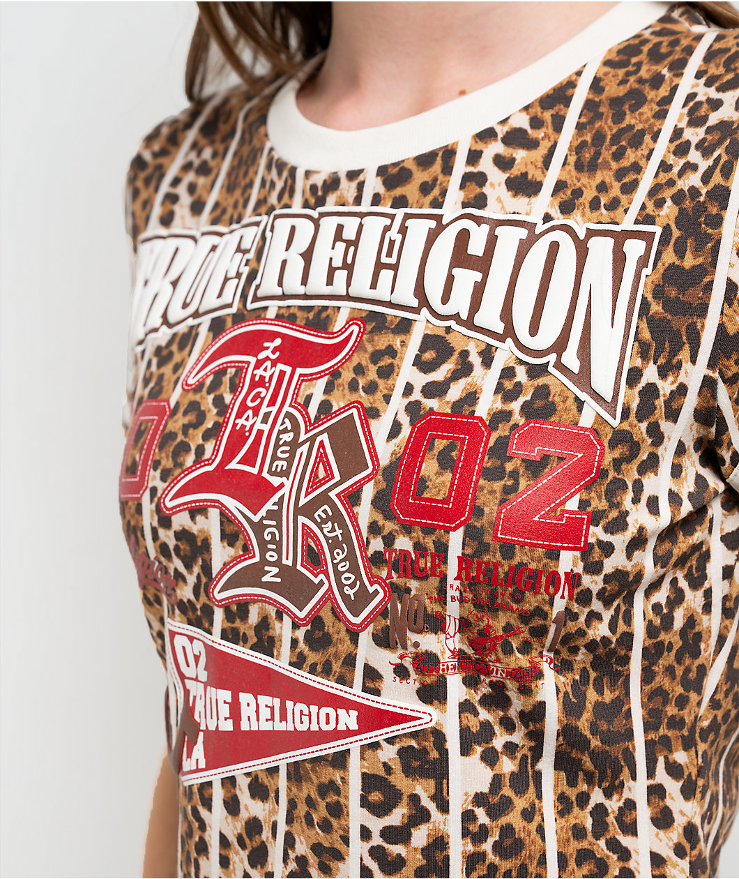 True Religion True Sport Stripe Leopard Print Crop T-Shirt