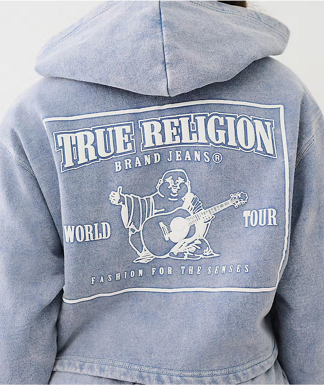 True Religion V Notch Blue Fog Wash Crop Hoodie