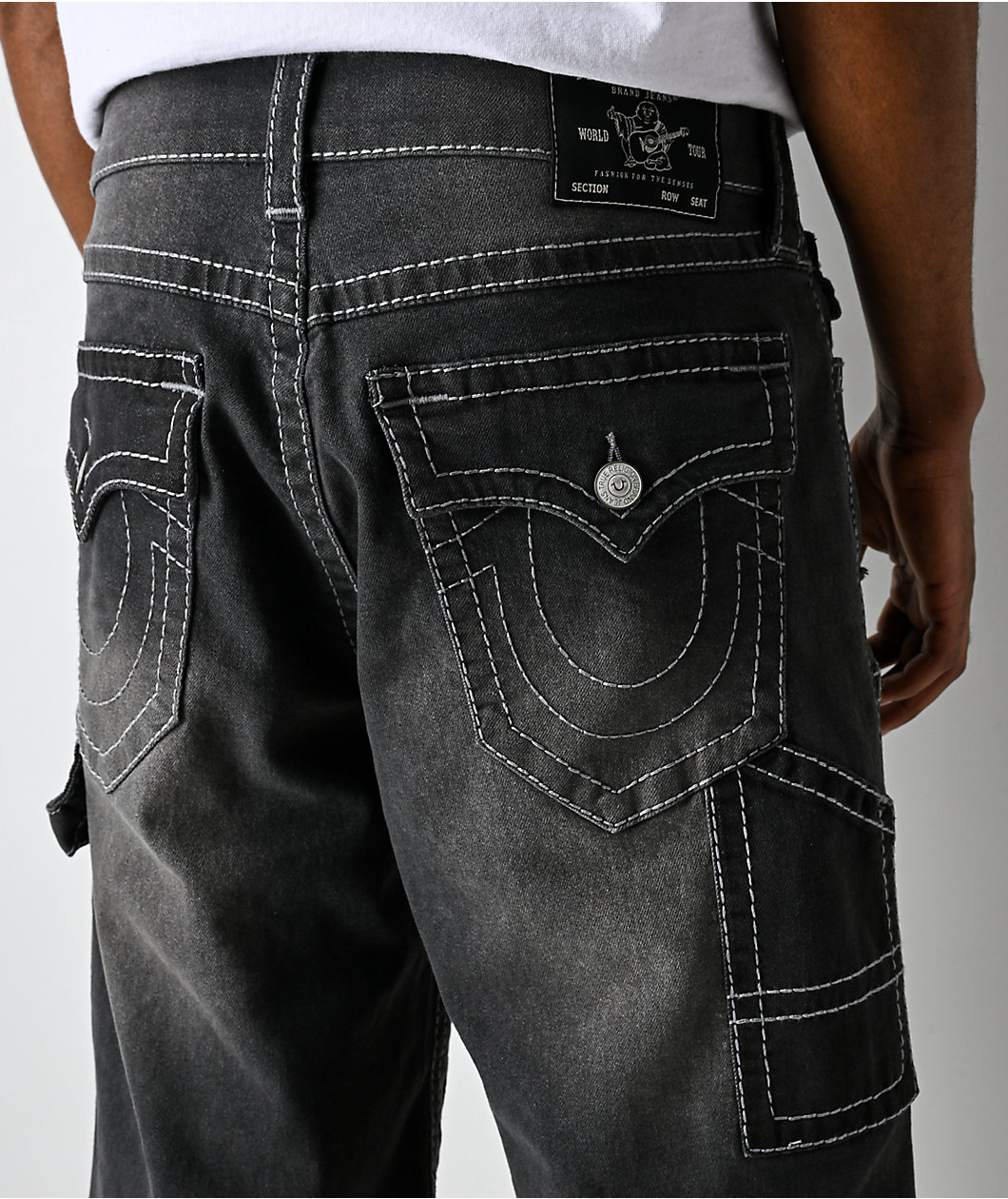 True Religion Vinny Big T Black Wash Carpenter Shorts