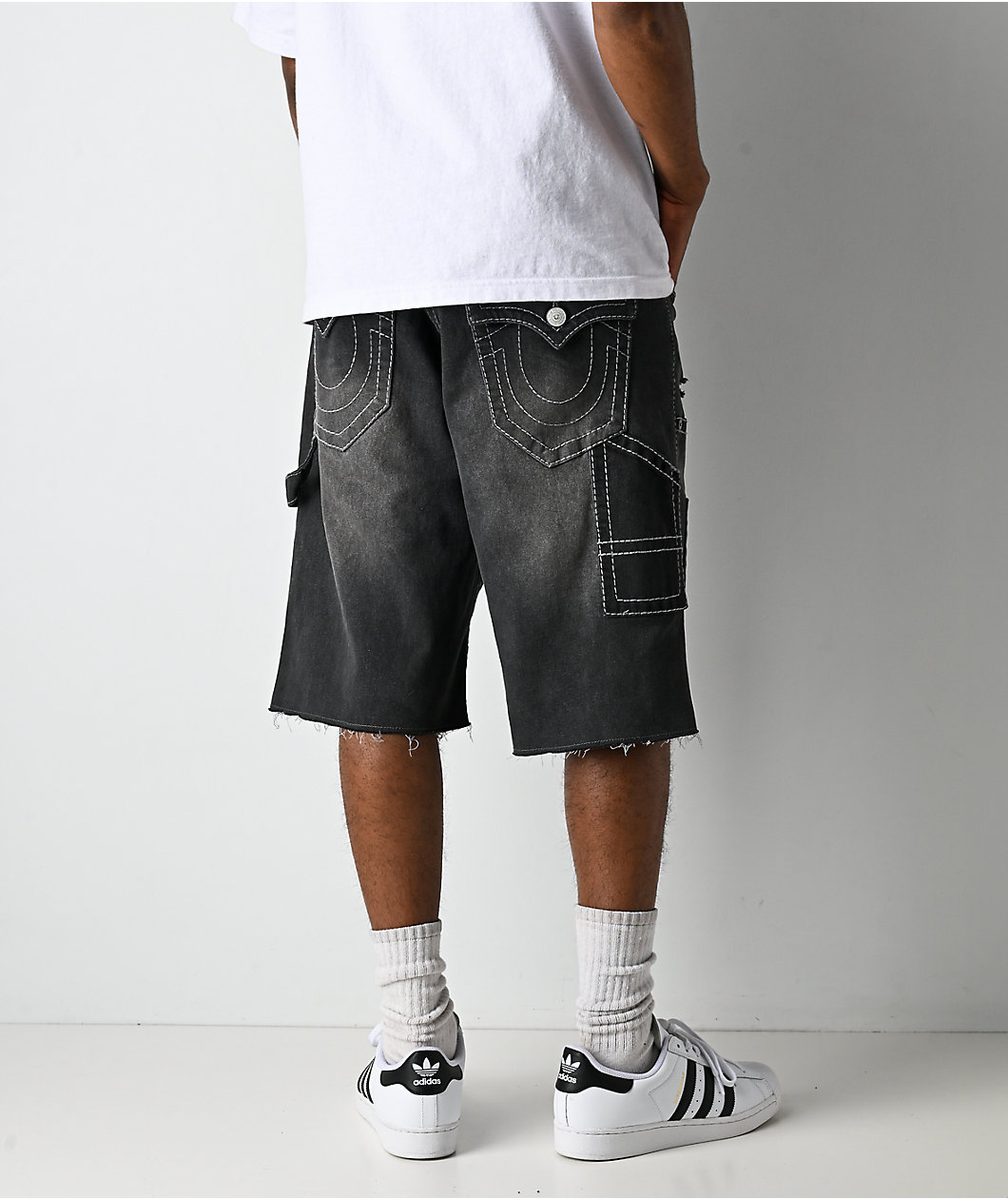 True Religion Vinny Big T Black Wash Carpenter Shorts