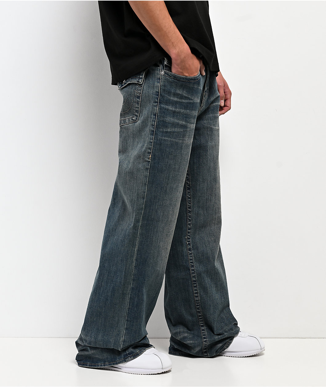 True Religion Vinny Steel Drift Medium Wash Ultra Baggy Jeans