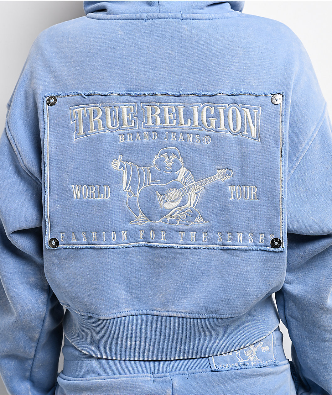 True Religion Vintage Blue Wash Crop Zip Hoodie