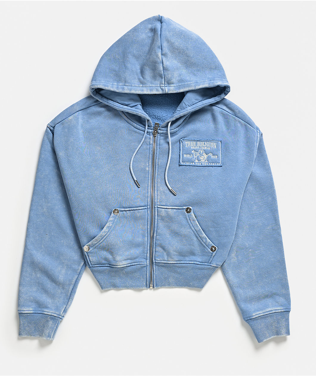 True Religion Vintage Blue Wash Crop Zip Hoodie