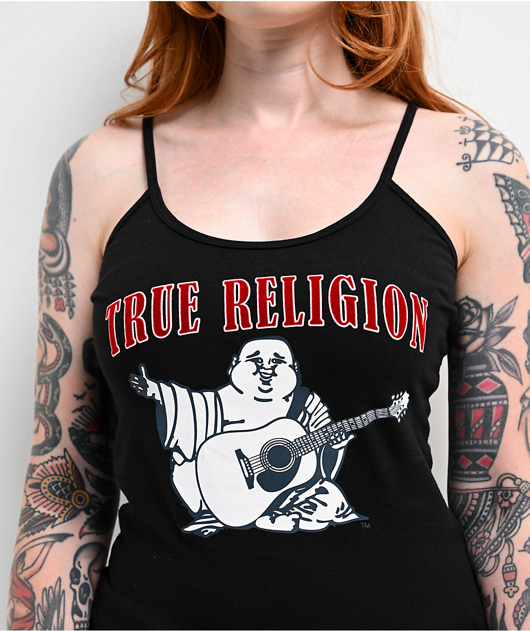 True Religion Vintage Flocked Logo Black Cami Tank Top