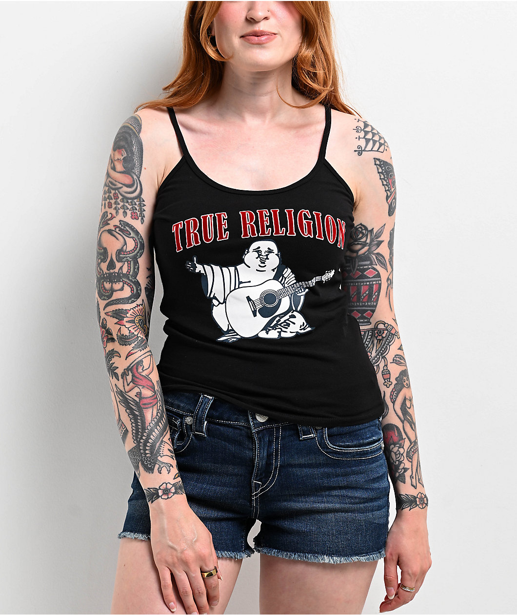 True Religion Vintage Flocked Logo Black Cami Tank Top