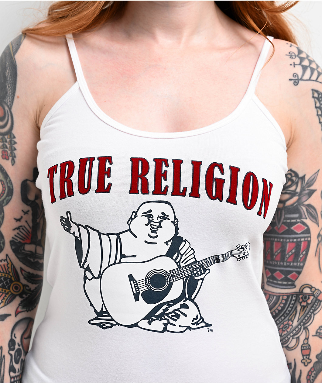 True Religion Vintage Flocked Logo White Cami Tank Top