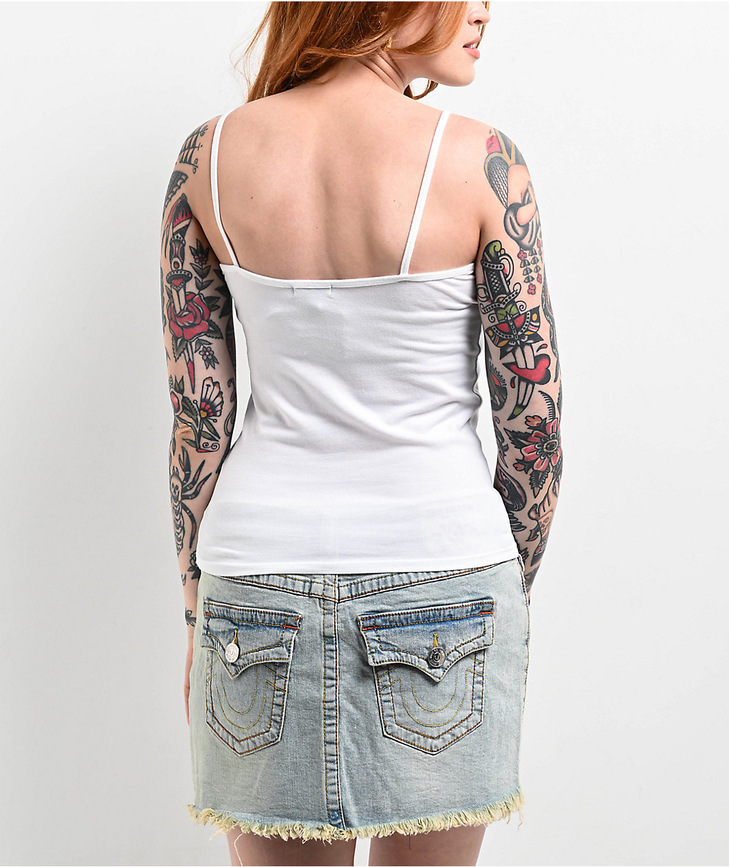 True Religion Vintage Flocked Logo White Cami Tank Top