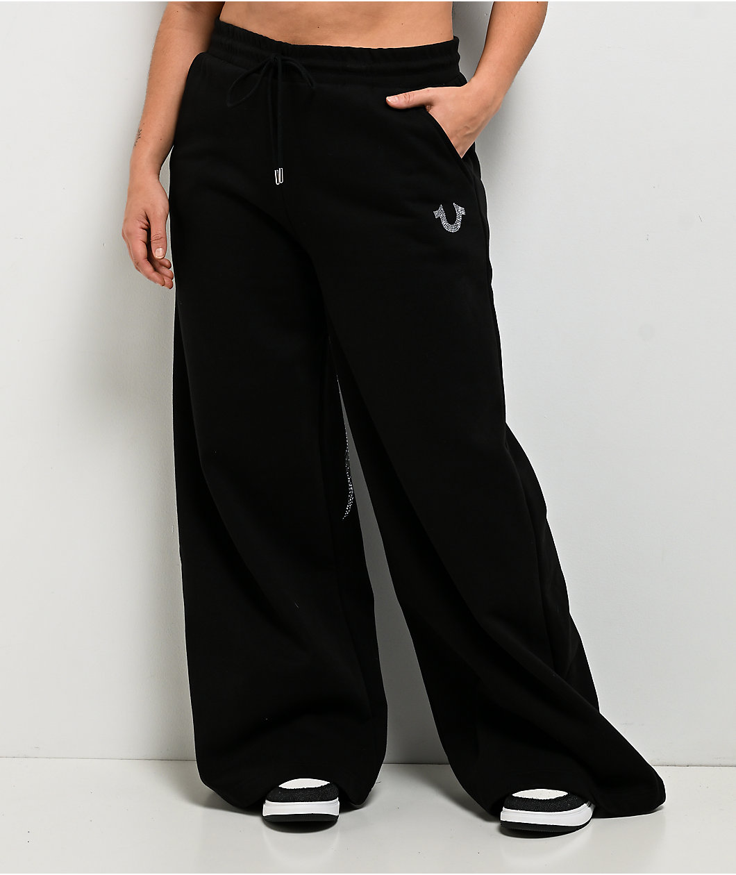 True Religion Winged Crystal Black Baggy Sweatpants