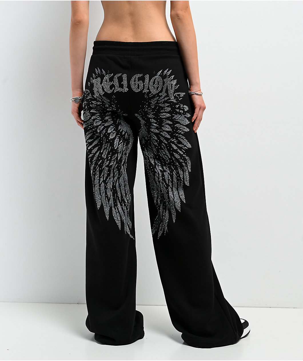 True Religion Winged Crystal Black Baggy Sweatpants