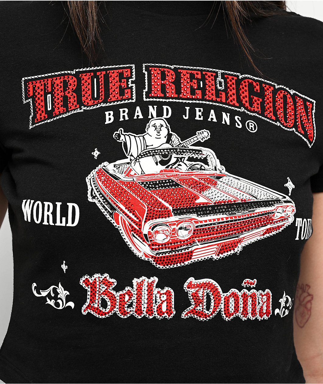 True Religion x Bella Doña Low Rider Crystal Black Crop T-Shirt