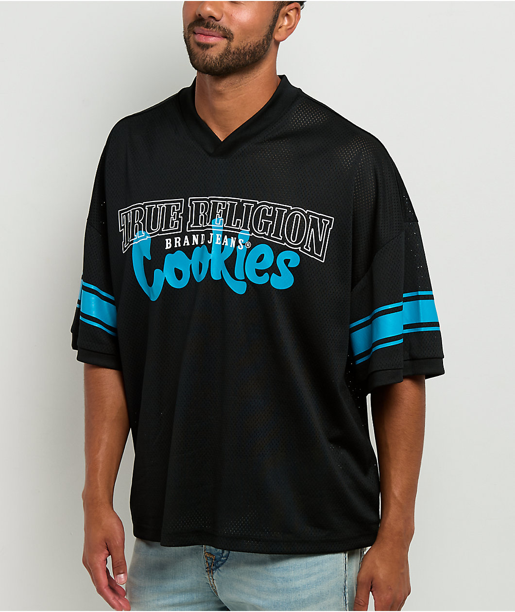 True Religion x Cookies Heavy Mesh Black Football Jersey