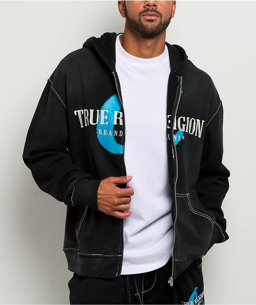 True Religion x Cookies Washed Black Zip Hoodie