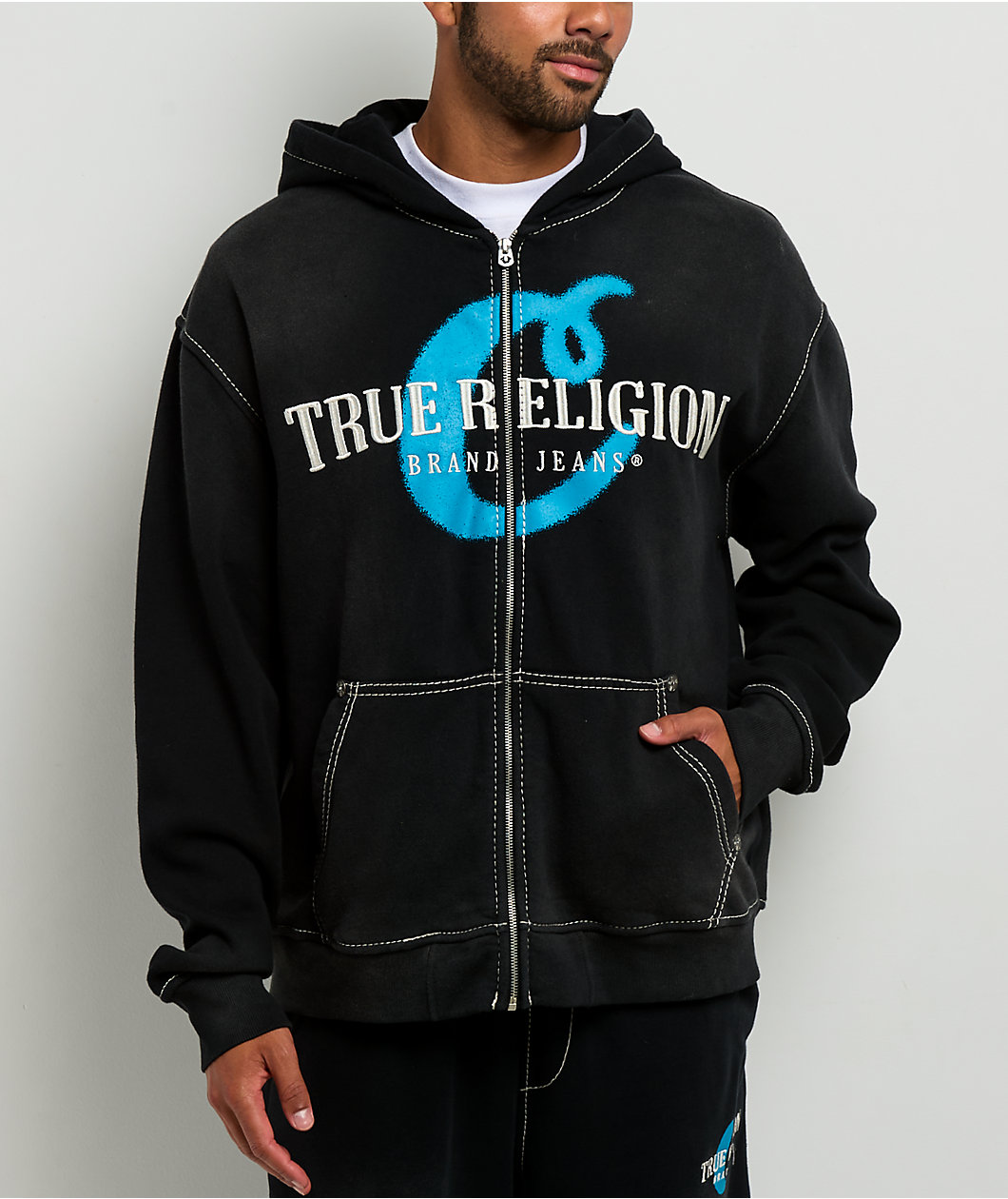 True Religion x Cookies Washed Black Zip Hoodie
