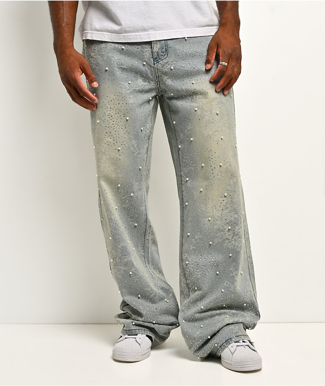 Uncle Ralph Embroidered Print Light Blue Wash Jeans