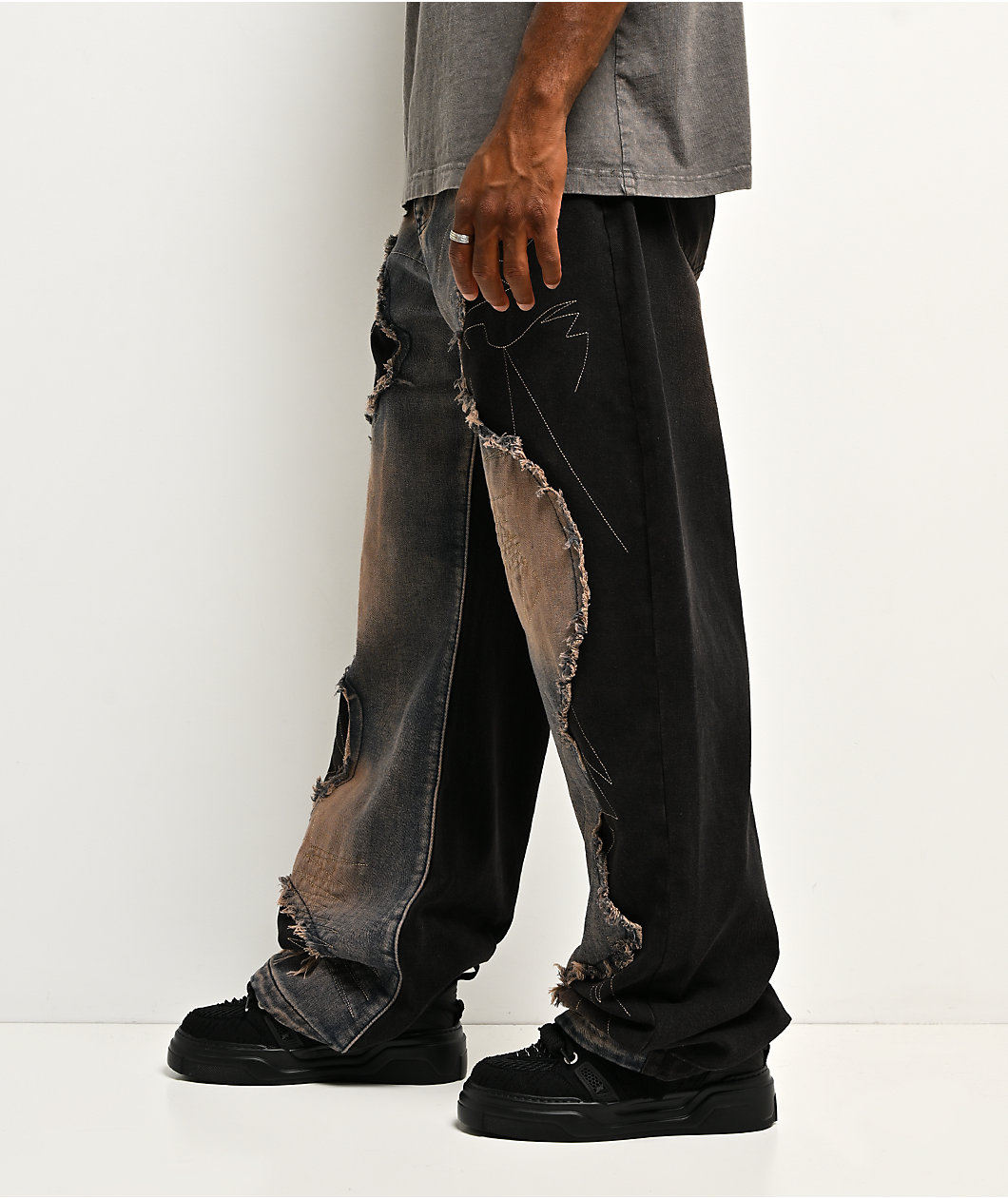Uncle Ralph Rip And Repair Black & Blue Wash Jeans