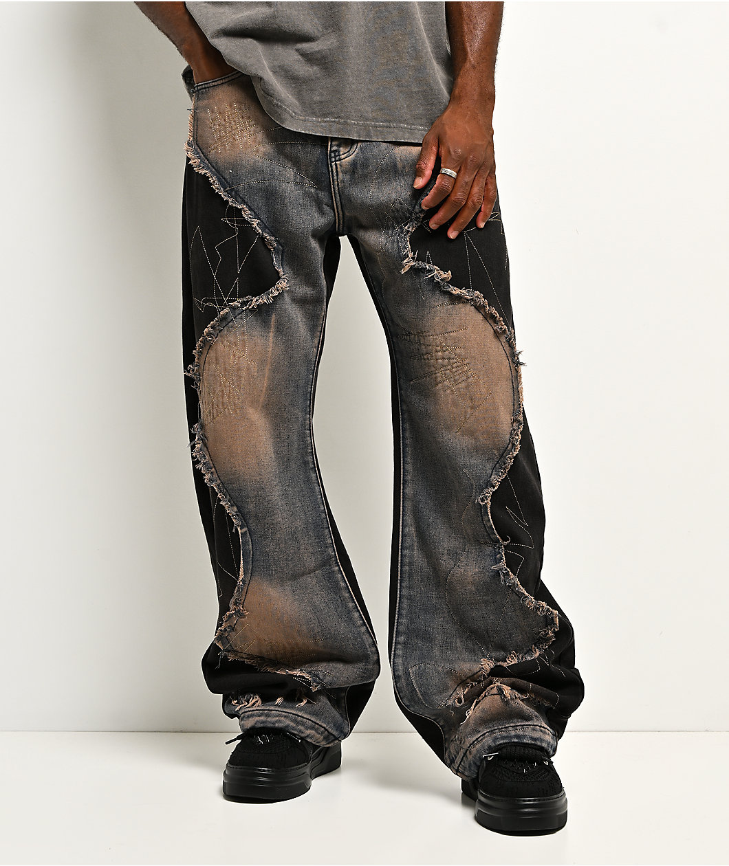 Uncle Ralph Rip And Repair Black & Blue Wash Jeans