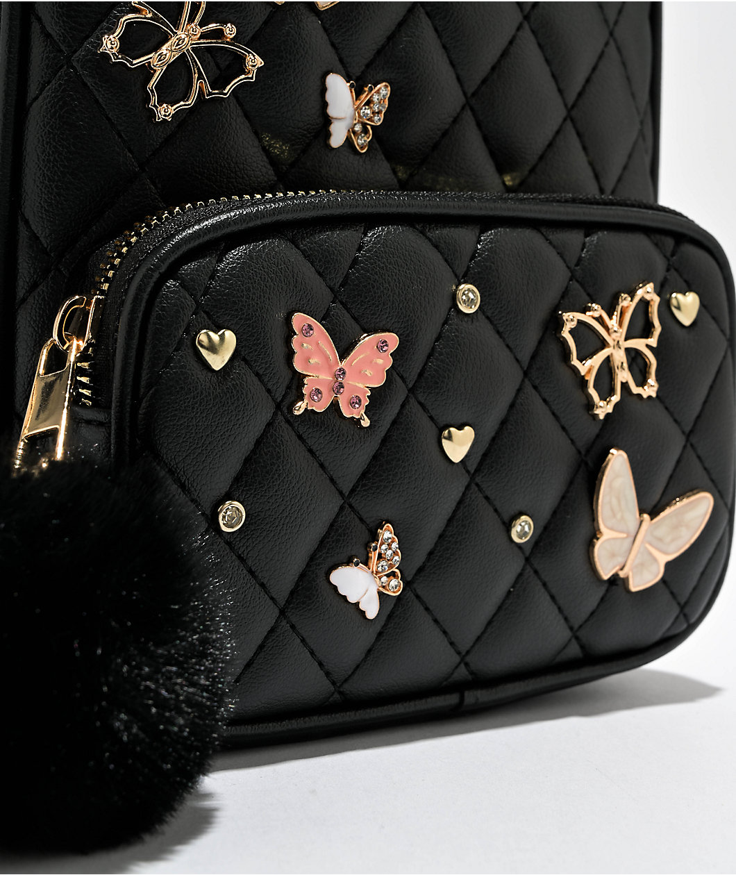 Under1Sky Quilted Butterfly Charm Black Mini Backpack