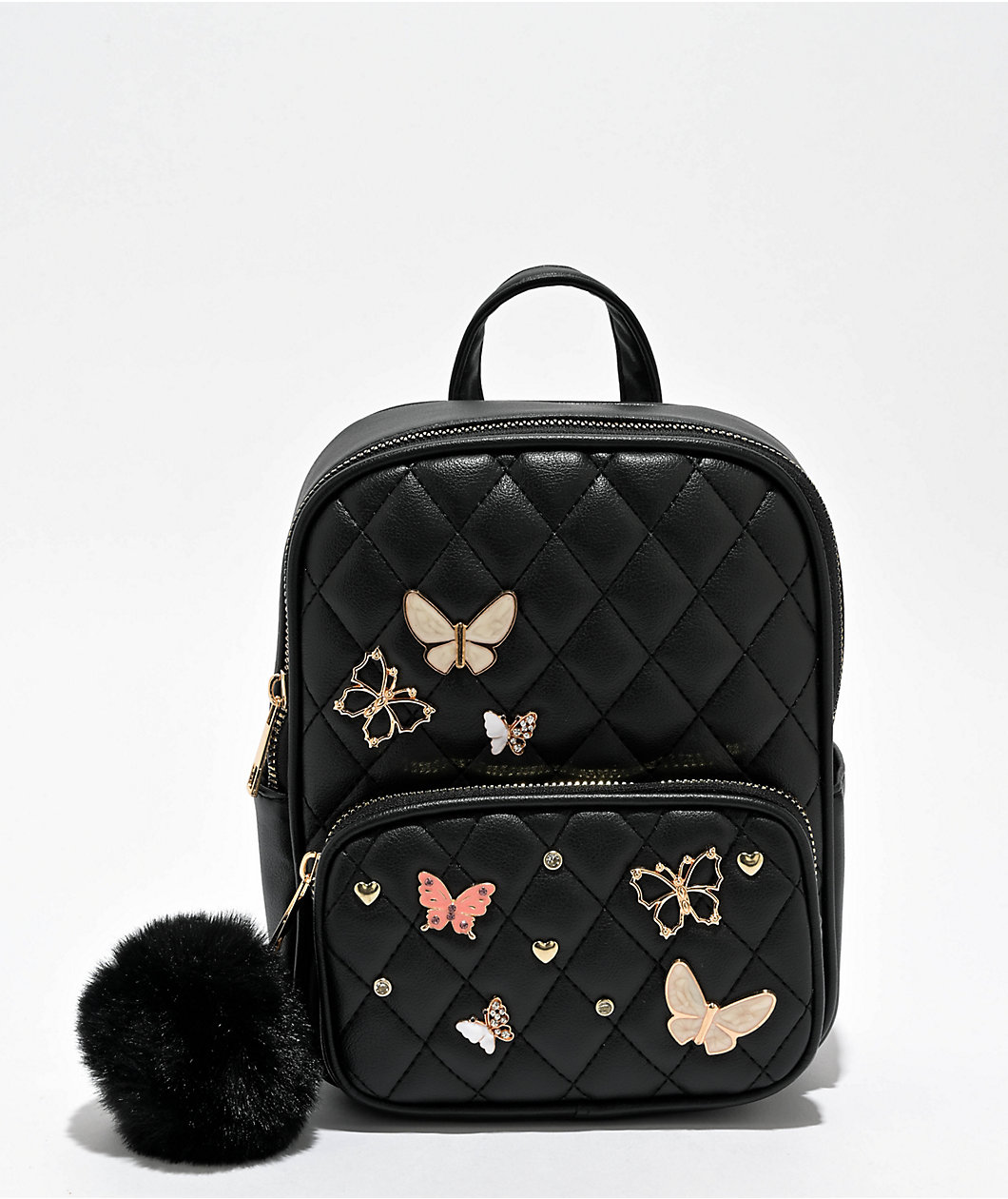 Under1Sky Quilted Butterfly Charm Black Mini Backpack