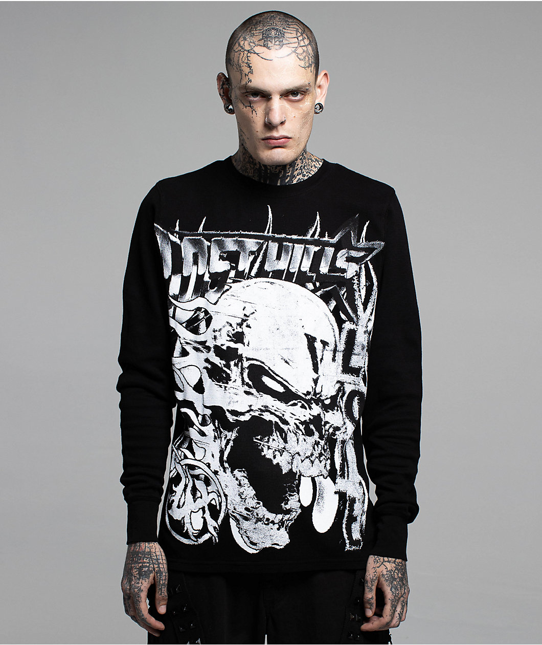 VLONE x LOSTHILLS Skull Black Thermal Long Sleeve T-Shirt