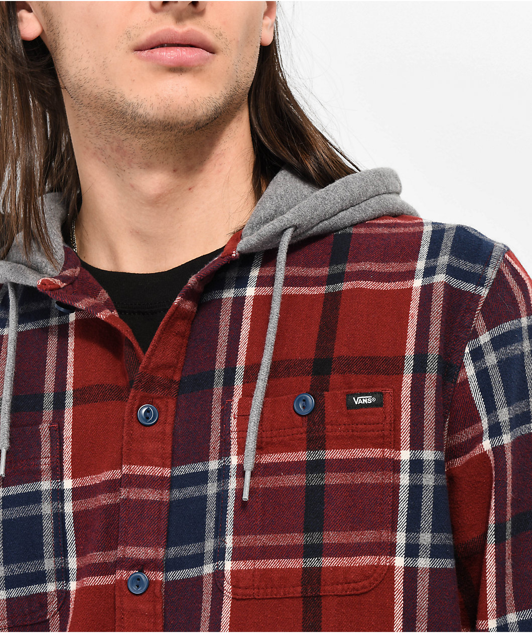 Vans Lopes Syrah & Blue Hooded Flannel Shirt